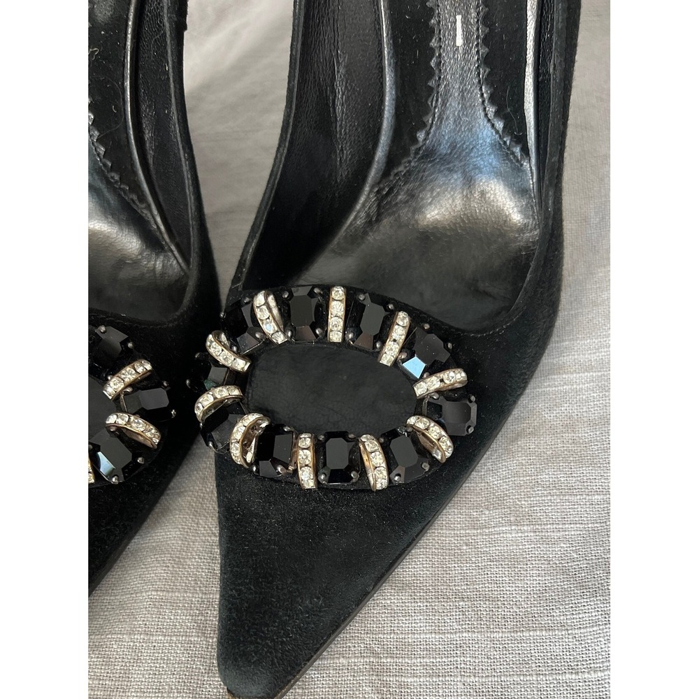 Casadei suede wedge shoes embellished rhinestone pointed toe glam black pumps 39